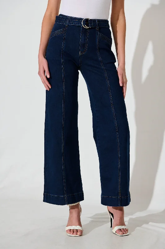 Daria High Rise Wide Leg Jean In Dark Blue Denim