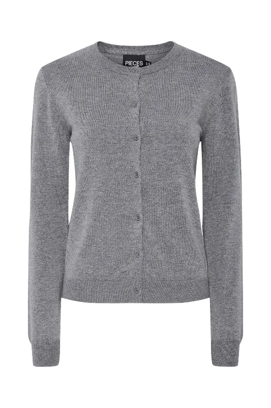 Pieces - Pcnora Ls O-Neck Knit Cardigan - 4640539 Medium Grey Melange