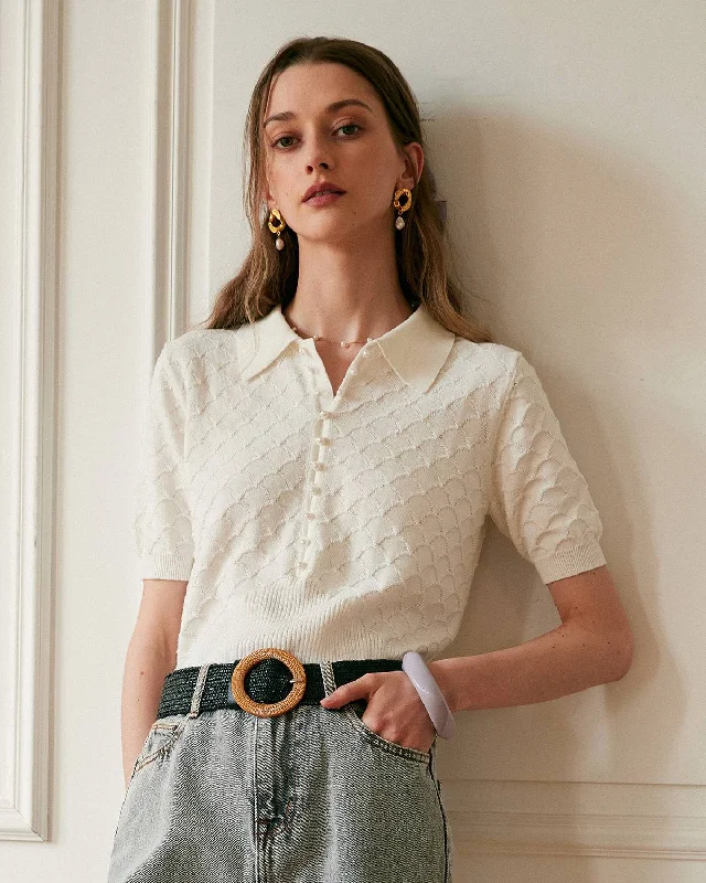 The Short Sleeve Textured Lapel Knit Tee