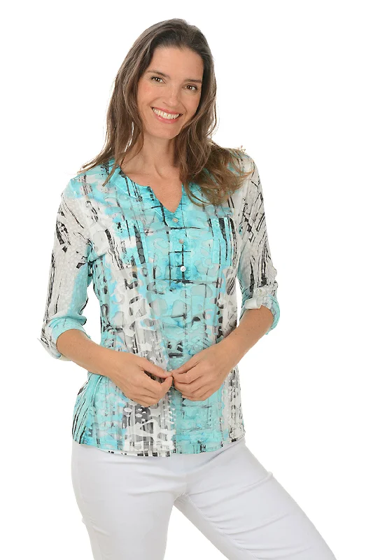 Petite Sketch Lines Double Pocket Burnout Blouse