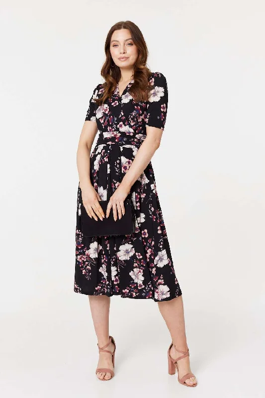 Floral 1/2 Sleeved Midi Dress