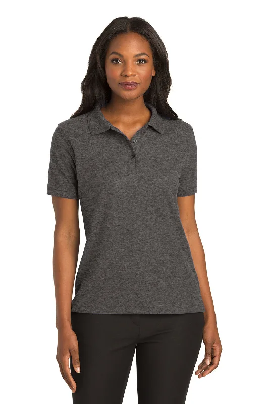 Port Authority Womens Silk Touch Wrinkle Resistant Short Sleeve Polo Shirt - Heather Charcoal Grey