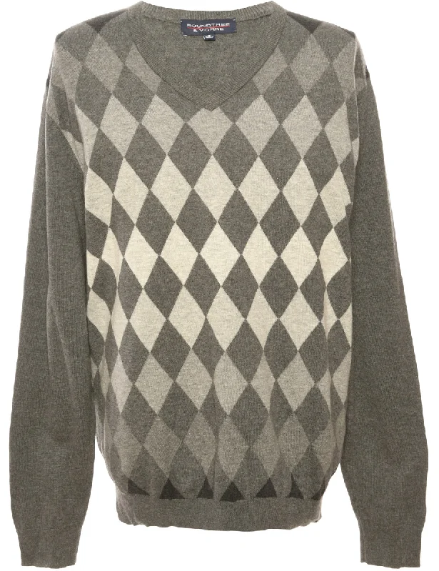 Argyle Grey Jumper - M