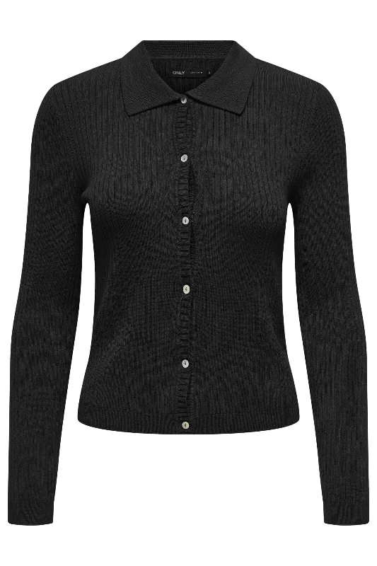 Only - Onlkaya Ls Polo V-Neck Cardigan Knt 15344842 - 4717431 - Black