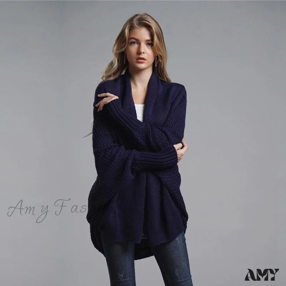 Amy Fashion - Oversized Sweater Knitted Patchwork Batwing Sleeves Cardigan