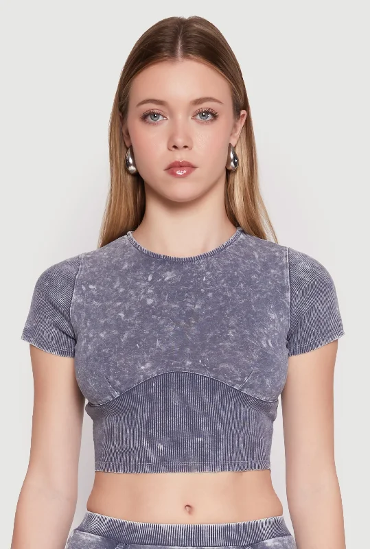 Acid Wash Corset Detail Crop Top