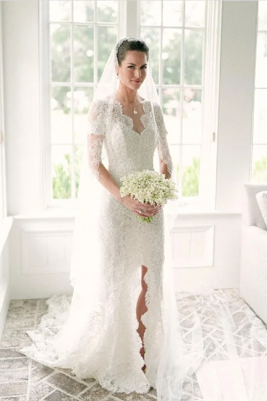 Full Lace Wedding Dresses with Short Sleeves