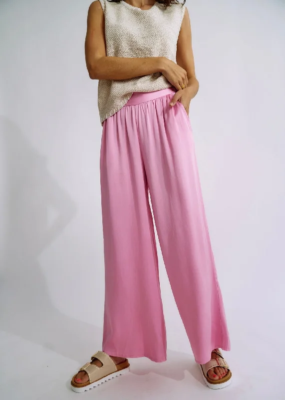 Italian Satin Palazzo Pants in Soft Pink