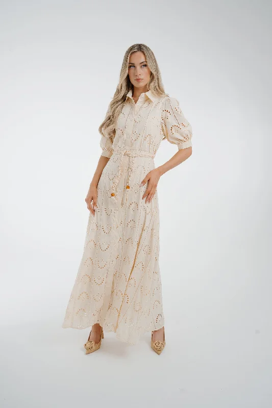 Taylor Embroidered Shirt Dress In Neutral