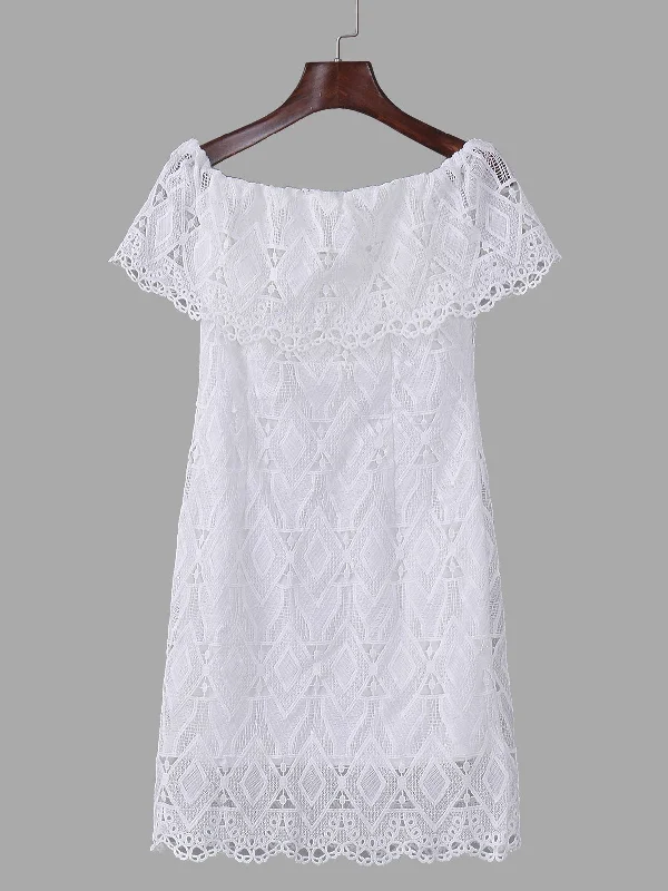 Wholesale White Off The Shoulder Lace Mini Dresses