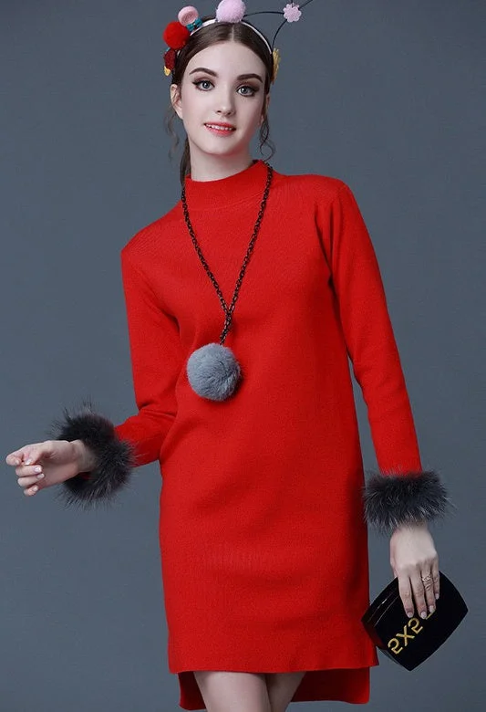 Wool Dress W/ Fur Detail