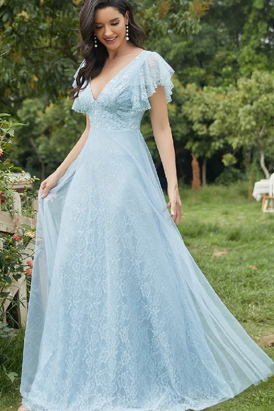 Full Lace Tulle Wedding Guest Dresses with Short Sleeves