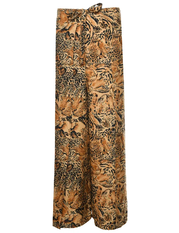 Animal Print Casual Wide Leg Trousers - W34 L27