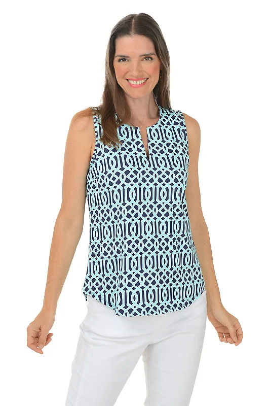 Lattice UPF50+ Split Neck Sleeveless Top