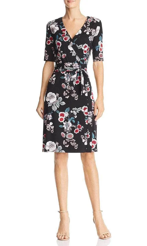 Adrianna Papell AP1D103459 - Floral Short Sleeved Faux Wrap Dress