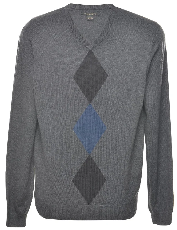 Argyle Dark Grey Jumper - M