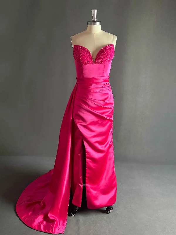 Mckenzie Stunning Beading Strapless Slit Long Satin Party Dresses