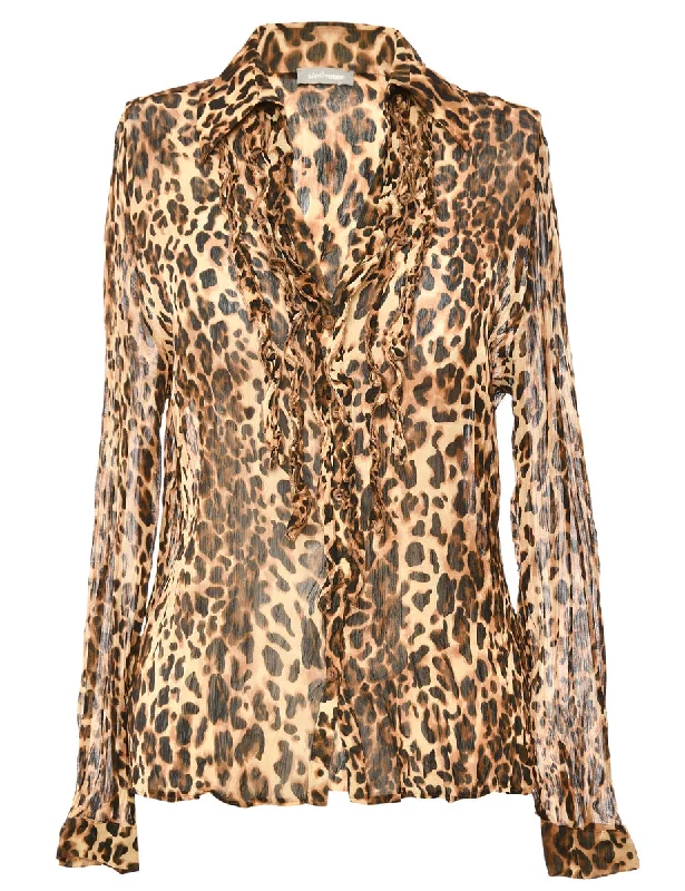 Animal Print Brown Blouse - L