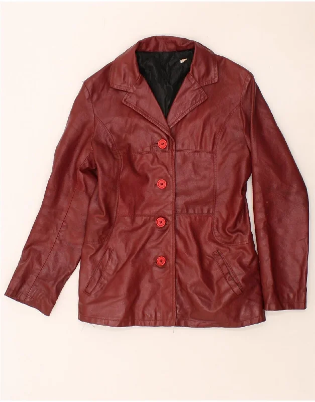 VINTAGE Womens Leather Jacket UK 10 Small Burgundy