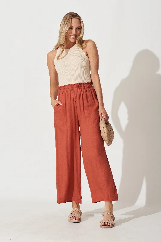 Nicole Pant In Rust Linen Blend