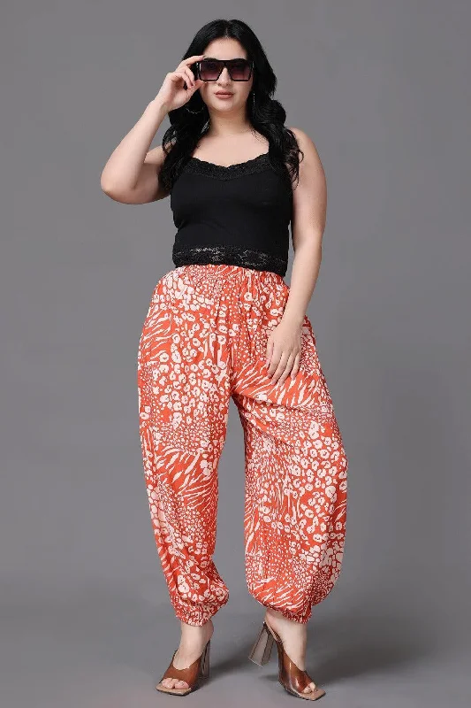 Orange Leopard Abstract Printed Harem Pants