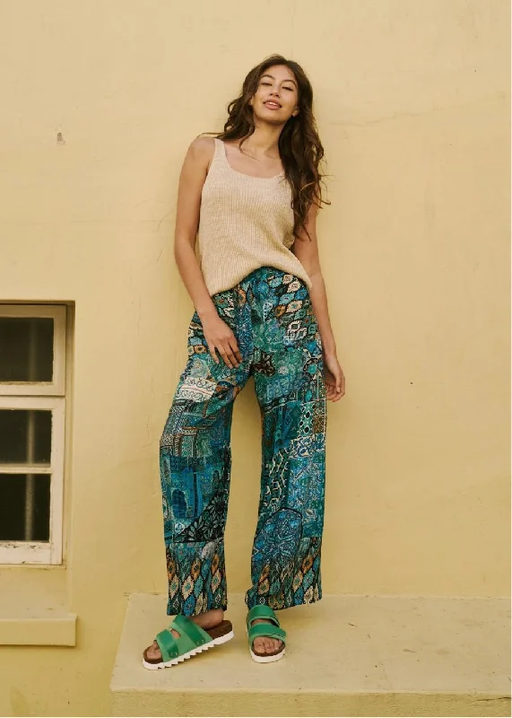 Palazzo Pants With Patch Pocket In Blue Ethnic