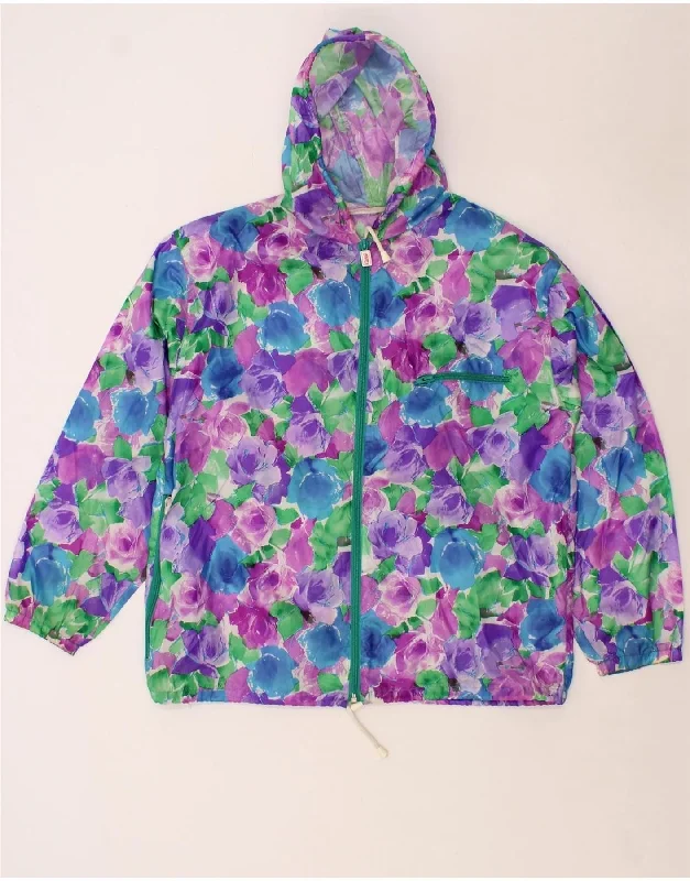 VINTAGE Womens Hooded Rain Jacket UK 16 Large Purple Floral