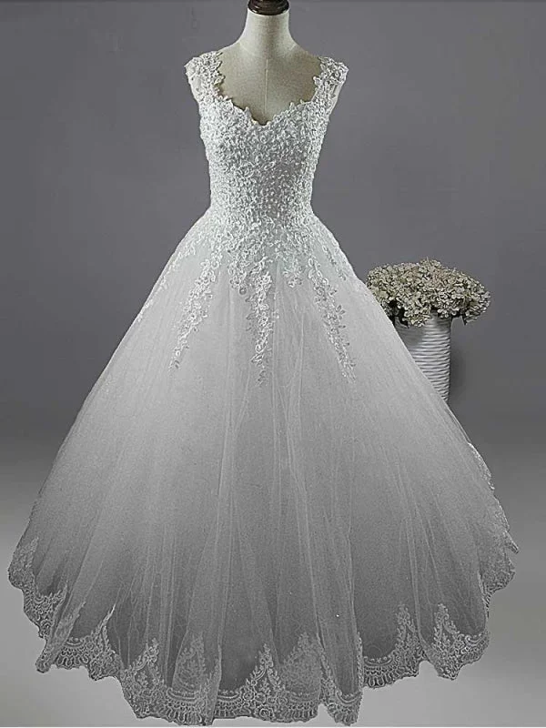 Pearls A-Line Tulle Wedding Dresses