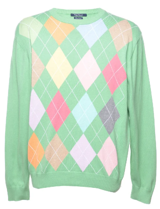 Argyle Knit Gren & Pink Jumper - L