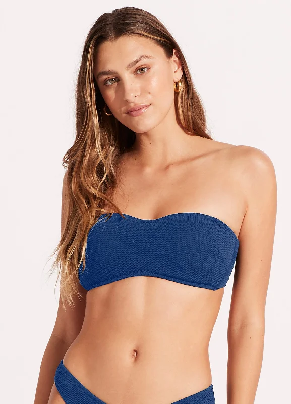 Sea Dive Bustier Bandeau Bikini Top - Ultramarine