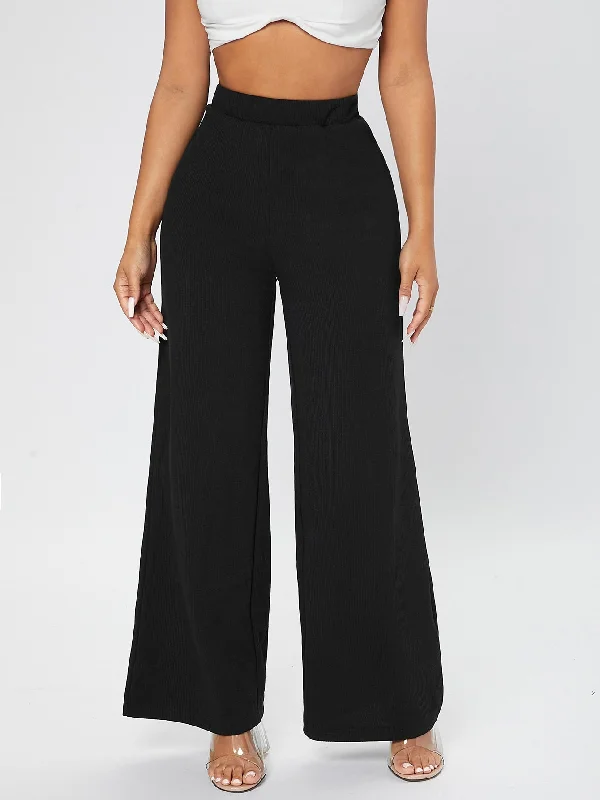 Elegant Plain Zipper High Waist Long Women Pants