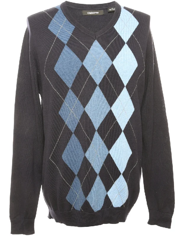 Argyle Navy Liz Claiborne Jumper - S