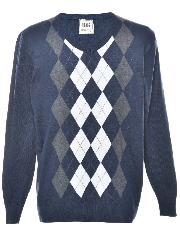 Argyle Navy Jumper - L