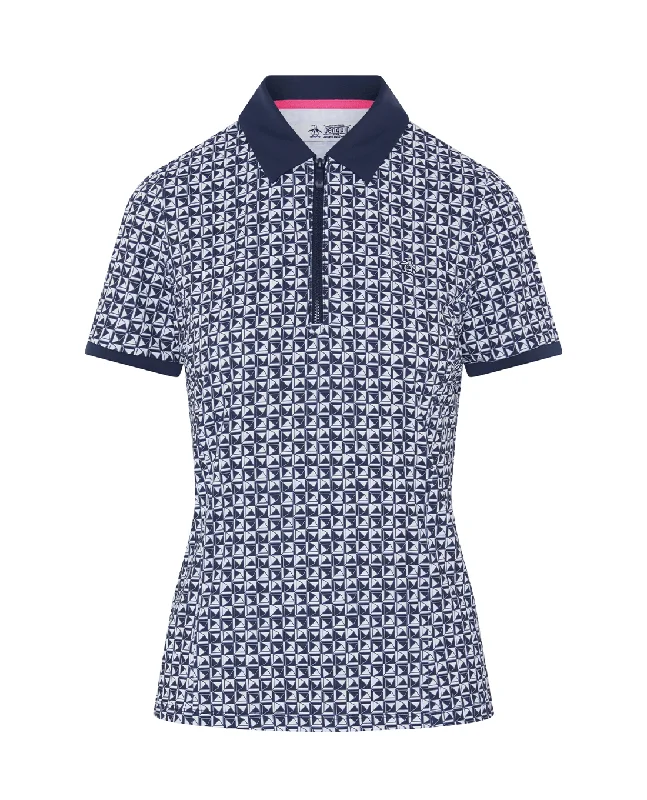 SIZE S - ORIGINAL PENGUIN Geo Printed Polo OGKSE043 Navy