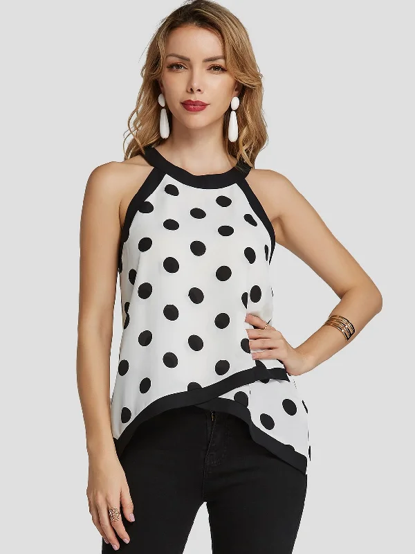 Custom Halter Polka Dot Tiered Sleeveless White Tank Top