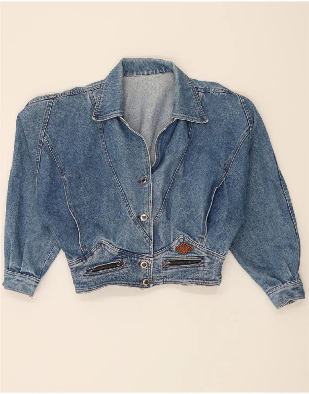 VINTAGE Womens Loose Fit Crop Denim Jacket UK 20 2XL Blue