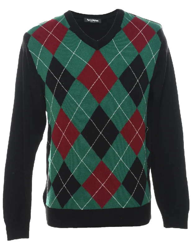 Argyle Black Jumper - M