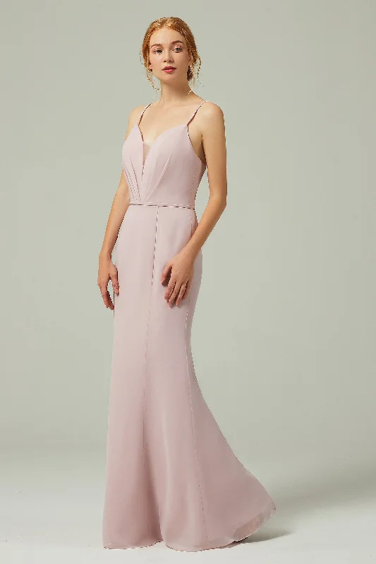 Trumpet-Mermaid Floor Length Chiffon Bridesmaid Dress CB0319