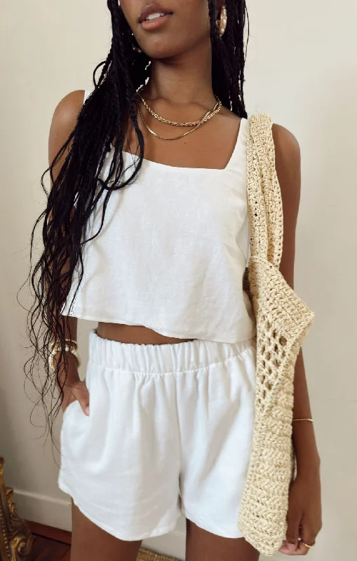 Tara Crop Top ~ White Linen