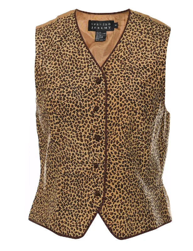 Animal Print Black & Brown Silk 1990s Waistcoat - S