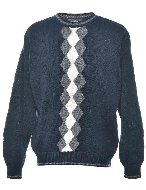 Argyle Navy Jumper - L