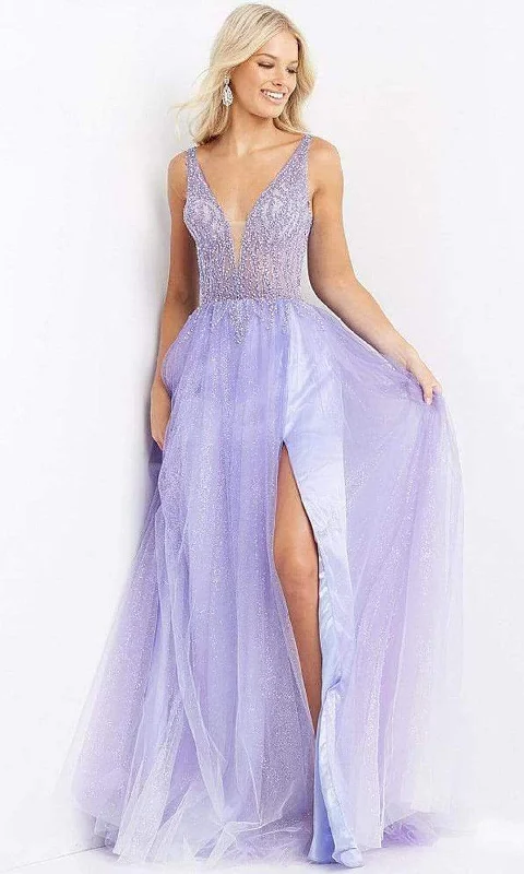 JVN by Jovani - JVN07387 Glittered Tulle Open Back A-line Dress