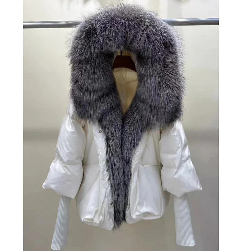 White Duck Down Real Fur Big Fur Collar Down Jacket