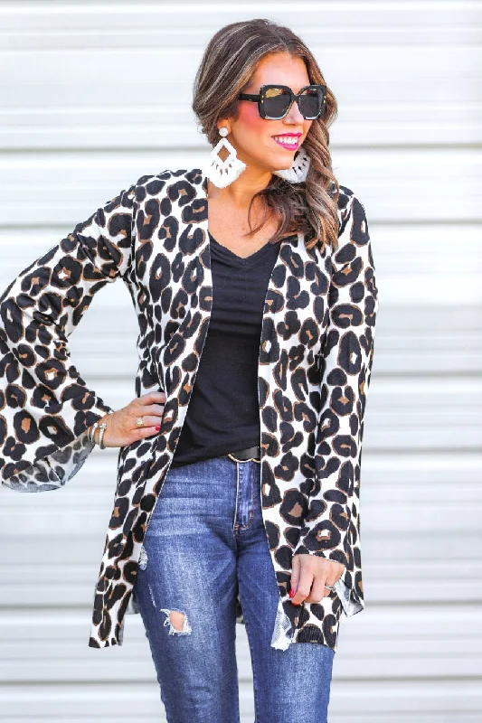 Kate Leopard Print Bell Sleeve Cardigan