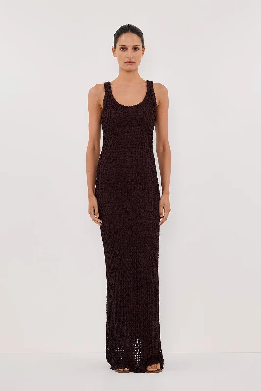 TESS CHOC CROCHET KNIT MAXI DRESS