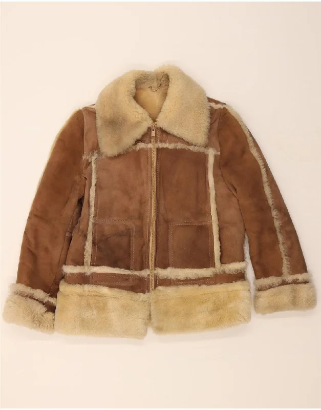 VINTAGE Womens Shearling Jacket IT 50 XL Brown