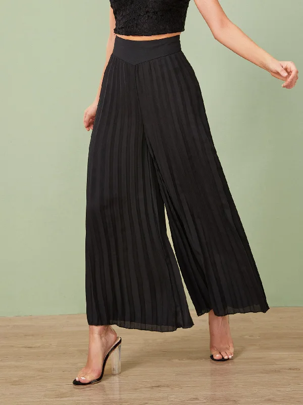 Casual Plain Pleated High Waist Long Women Pants