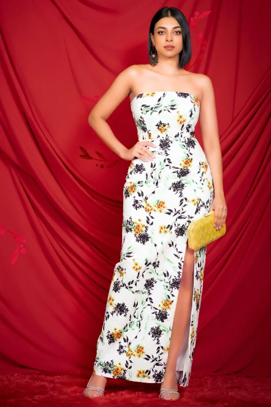 Printed Strapless Maxi Dress