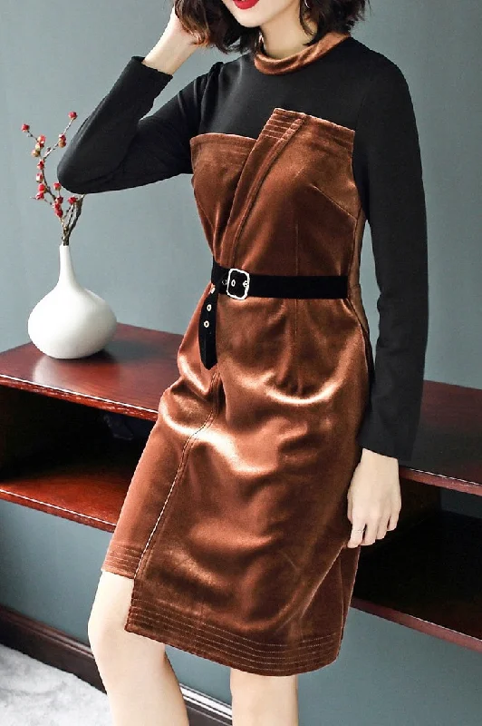 Long Sleeve Velvet Dress W/ Belt