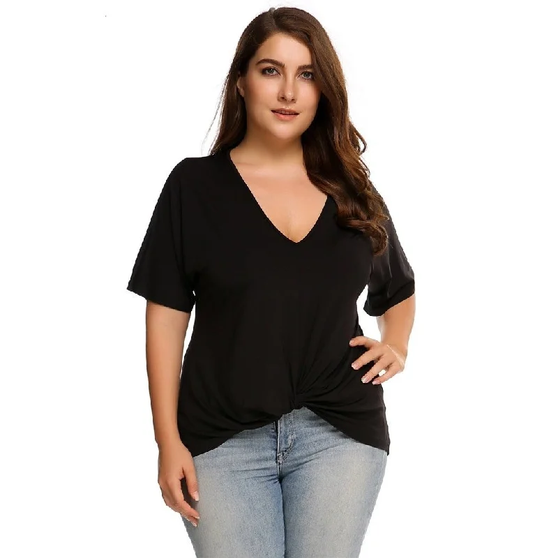 ANALUKE Sexy Deep V-Neck Casual Short Sleeve T-shirt